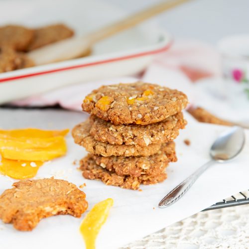 vegan Anzac Biscuits with dried Mango